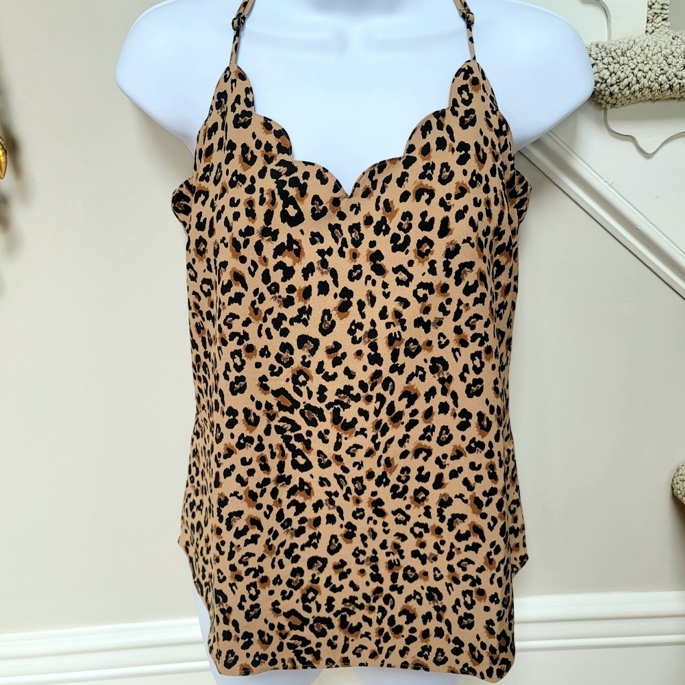 New! J.Crew 4 6 8 Leopard Scalloped Cami Racerback Tank Top NWT
